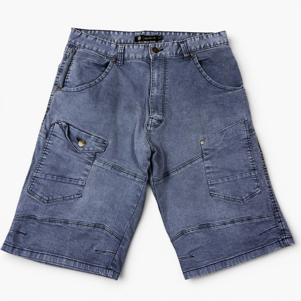 Akademiks VTG Cargo Short Men 34 Blue Streetwear Y2K Distressed Baggy Skater 90s
